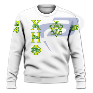 Sudadera Griega de la Hermandad Chi Eta Phi, Cuello Redondo Blanco con Diseño de Escudo de 1932 y Detalles Amarillos, Sudadera con Letras Griegas CEP - Product Image 2