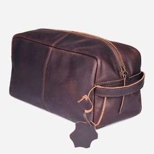 Trousse de Toilette en Cuir Moyenne Vintage avec Fermeture Éclair, Étui Cosmétique Durable avec Poignée Souple - Product Image 2