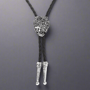 Vintage Alloy Bolo Tie Adjustable Genuine Leather Cowboy Necklace for Men & Boys - Product Image 2