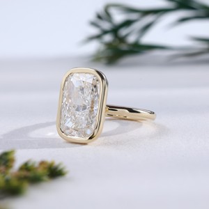 Elegant Gold Bezel Setting <b>Cushion</b> Cut Lab Grown Diamond Women's Luxury <b>Wedding</b> <b>Ring</b> Elongated Anniversary Solitaire Fine - Product Image 2