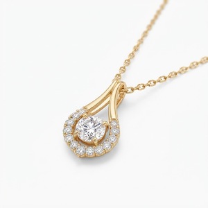 จี้เพชรทรงหยดน้ำ 14K ทองคำแท้ VVS2 น้ำหนัก 0.55 กะรัต พร้อมเพชรทรงกลม E Color น้ำหนัก 0.25 กะรัต สร้อยคอแฟชั่นดีไซน์หรูหรา - Product Image 1