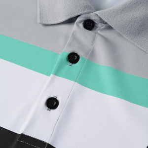 Polo a Rayas Gris, Blanco y Menta para Hombre, Manga Corta, Transpirable, de Secado Rápido, Ligero, Informal, para Golf, Tenis, Verano, Tejido de Punto - Product Image 5