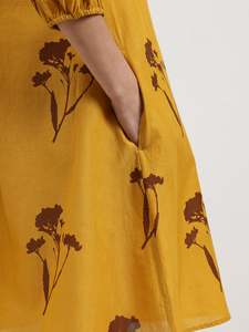Robe chemise à imprimé floral jaune, manches trois quarts, coupe ample, longueur midi, col rabattu, tenue décontractée pour le printemps - Product Image 5
