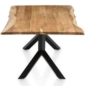 Mesa de Comedor Industrial de Madera de Acacia India con Borde Natural, Patas Plegables de Metal, Acabado Negro y Natural, para Hogar, Oficina, Estilo Rústico - Product Image 4