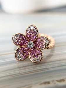Rose <b>Gold</b> Flower <b>Cocktail</b> <b>Ring</b> With Moissanite And Pink Gemstones Pave Setting Women's Romantic Everyday Wear - Product Image 3