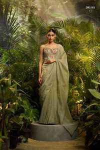 Ensemble de sari traditionnel pour femmes MEETALI CREATION en coton rose à séchage rapide, brodé de fleurs, longueur au sol, robe de fête de mariage - Product Image 2