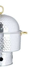 Luxury Round Hammered Stainless Steel Chafing Dish Deep Soup Warmer with Gold Handles Dome Lid <b>Buffet</b> Food <b>Server</b> Single Unit - Product Image 4