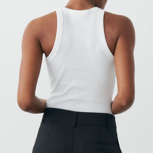 Nouveau design, débardeur côtelé sans manches pour femme, personnalisable avec logo, couleurs unies, en coton, coupe courte sexy avec logo imprimé sur le devant - Product Image 4