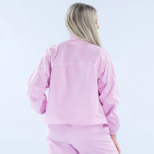 Women <b>Pink</b> <b>Tracksuit</b> Solid Color Casual Loose Fit Full Length Zipper Front Sweatshirt And Pants Set With Side Pockets - Product Image 5