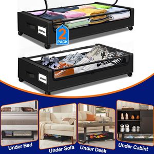 Rangement sous le lit avec roulettes, lot de 2, organiseurs de chaussures en métal roulants - Product Image 3