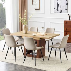 Set da Pranzo Estensibile 59-71 Pollici con Tavolo Estraibile e 6 Sedie Curve Allargabili in PU Artificiale Grigio Caldo - Product Image 1