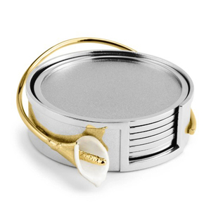 Modern Style <b>Sets</b> of 4 Stainless Steel Metal <b>Square</b> Stone Coasters Golden Antique Finish Most Demanded Mats & Pads - Product Image 4