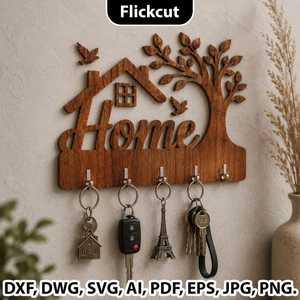 Handmade Wooden Home <b>Wall</b> Decor Key Holder Rack <b>Tree</b> House Hanging Ornament for Entryway Bedroom-Birthday Easter <b>Christmas</b> - Product Image 4