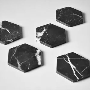 Classic Round Wood <b>Coaster</b> Set Black White <b>Marble</b> Pattern Non-Slip Design Eco-Friendly Custom Thickness for Table Decoration - Product Image 3