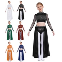 Kostum Tari Lirikal untuk Anak Perempuan 6-16 Tahun, Atasan Crop Top dengan Rok Mengembang untuk Pertunjukan, Kelas Tari, Resital, Pakaian Tari
