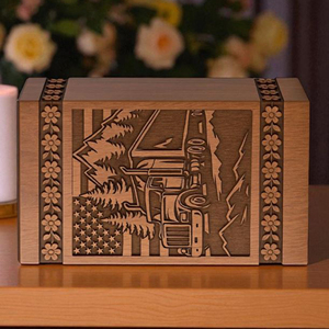 Handmade Rosewood Urn Box with Truck and American Flag Personalized <b>Memorial</b> Gift <b>Memorial</b> <b>Keepsake</b> by AYAANS - Product Image 4