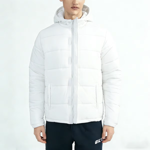<b>Men's</b> Custom Embroidered Logo <b>White</b> Puffer Jacket Lightweight Warm Filled Hooded Winter Outdoor Quilted <b>Coat</b> - Product Image 1