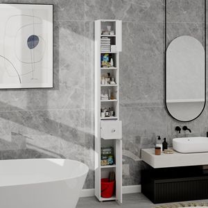 Mobiletto da Bagno Alto e Sottile da 180 cm, Autoportante, con 1 Cassetto, 2 Ante e 4 Ripiani Regolabili Bianchi - Product Image 5