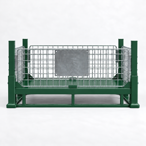 Palette en acier verte avec cage en treillis métallique, entrée 4 directions, simple face, charge dynamique 2,0T, industrielle, personnalisable, modèle PLT-02 - Product Image 1