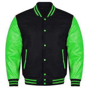 Chaqueta Varsity de Béisbol de Lana con Mangas Verdes y Cuerpo Negro, Estilo High Street, Novedad 2026 - Product Image 1