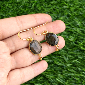Natural Flashy Labradorite Bezel Setting Dangle <b>Earring</b> Brass 18k Gold Plated Modern Ethnic Jewelry Drop <b>Earrings</b> For Women - Product Image 4