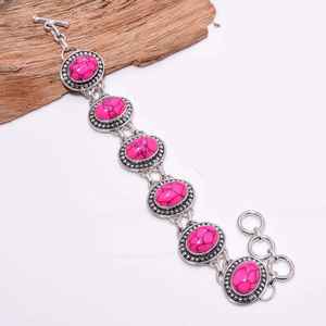 Bracelet bohème turquoise rose, style vintage, argenté, fait main, bijoux en pierres précieuses, bracelet statement, cadeau pour elle - Product Image 6