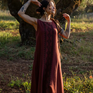 Vestido Maxi de Algodón con Estampado Tribal Hecho a Mano para Mujer, Sin Mangas, Estilo Boho, Cómodo Vestido de Verano - Product Image 1