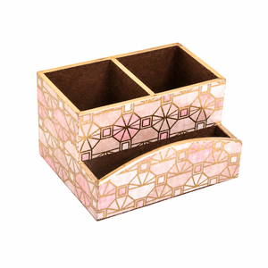 Porta cubiertos y servilletas de madera artesanal con cajón |   Organizador de Escritorio Decorativo |   Caja de Almacenamiento de Madera con Múltiples Compartimentos - Product Image 1