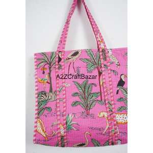 Sac fourre-tout de plage matelassé en coton rayé fait main à longues poignées pour femme, écologique, style bohème indien, pour le shopping, les expositions et les fêtes - Product Image 3