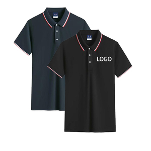 เสื้อโปโลแขนสั้นสีดำสำหรับผู้ชาย ทรงปกติ สีพื้น แต่งขอบตัดกัน พิมพ์โลโก้ด้านหน้า ชุดลำลอง - Product Image 1