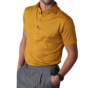 Camisa de punto 100% algodón para hombre, con logotipo personalizado, manga corta, cuello vuelto, teñido liso, antiarrugas, ropa casual, venta al por mayor - Product Image 5