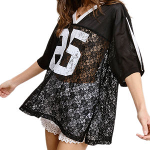 Camiseta de Verano para Mujer, con Encaje y Estampado, Estilo Informal, Holgada y Cómoda - Product Image 3