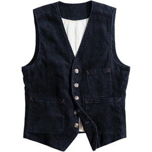 Men Retro Corduroy Utility Waistcoat Custom Embroidery Sleeveless Fashion <b>Vest</b> Casual Workwear OEM Design - Product Image 3