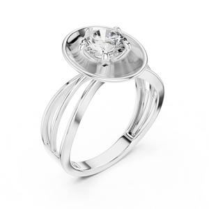 Anillo de Compromiso Moderno con Diseño de Catedral Dorada y Diamante Redondo Cultivado en Laboratorio, Anillo Solitario de Tallo Abierto, Anillo Nupcial Minimalista para Mujer - Product Image 4