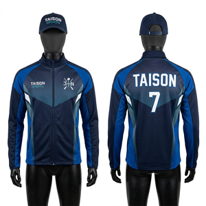Veste d'entraînement de rugby pour homme, tissu polyester interlock 220 GSM, bleu marine avec empiècements contrastés, impression par sublimation thermique - Product Image 1