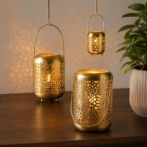 <b>Brass</b> Candle Holder <b>Lantern</b> Hanging Tealight Candle Stand Decorative Metal Home Decor Wedding Event Table Centerpiece - Product Image 3