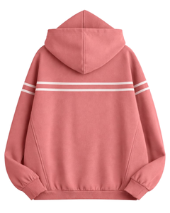 Sweat à capuche rose saumon pour homme avec bande poitrine, style streetwear décontracté, en molleton de coton, poche kangourou, logo personnalisé - Product Image 6
