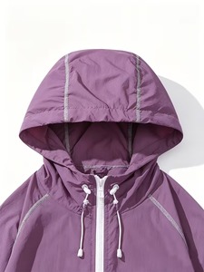 Unisex Purple Soft Shell Hooded <b>Jacket</b> Water Resistant Zipper Closure Oversized Fit Adults All Seasons Outdoor Wear Wind Breaker - Product Image 2