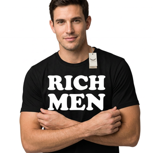 T-shirt noir imprimé « I Love Rich Men », manches courtes, col rond, jersey décontracté en coton, coupe classique pour homme - Product Image 3