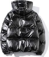 Blouson matelassé noir à capuche pour homme, imperméable, avec fermeture éclair, logo frontal, décontracté, hiver, coupe régulière, en polyester