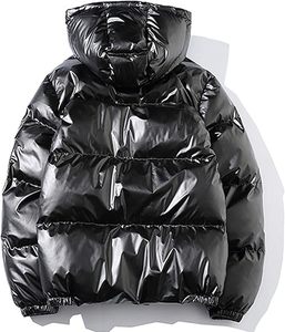 Blouson matelassé noir à capuche pour homme, imperméable, avec fermeture éclair, logo frontal, décontracté, hiver, coupe régulière, en polyester - Product Image 3