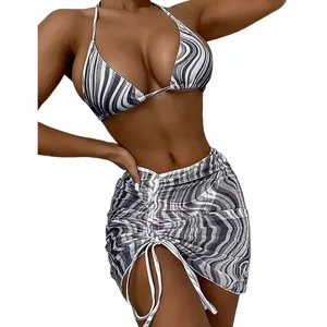 Maillot de bain d'été pour femme, ensemble bikini sexy 2 pièces, imprimé personnalisé, haut triangle dos nu et bas de bikini froncé à cordon - Product Image 6