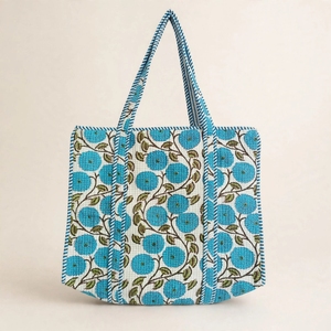 Custom <b>Block</b> Print Quilted Cotton Bohemian Lady Vintage Fashion Waterproof Tote Bag Chain Shoulder Strap Large Capacity Handmade - Product Image 1