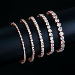 Pulseras de tenis de moissanita chapadas en rodio con corte brillante redondo y engaste de puntas, joyería de lujo para mujer, pulsera de boda - Product Image 1