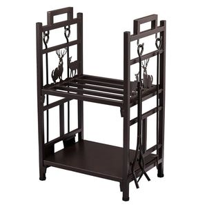 Porta Legna a Doppio Strato Marrone con Motivo Animale e Attrezzi per Set e Accessori da Caminetto - Product Image 2