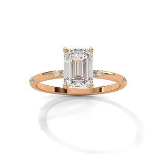 แหวนหมั้นมอสซาไนต์ทรงเอเมอรัลด์ชุบทอง 14K แหวนเพชรสามเม็ดสำหรับงานแต่งงานและงานฉลองครบรอบ - Product Image 4