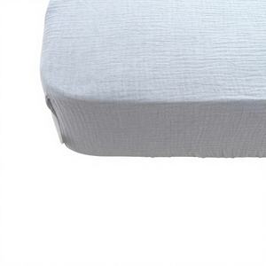 Sábana bajera de algodón de muselina 100%, colchón de cuna estándar para niños pequeños, gasa doble transpirable de fácil cuidado, GOTS azul claro de punto suave - Product Image 4