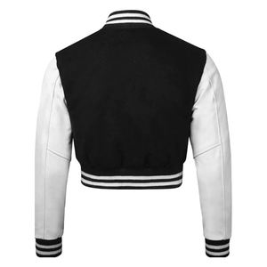 Meilleures vestes universitaires personnalisées pour femmes 2026, coupe courte, avec corps en laine et manches en cuir - Product Image 3