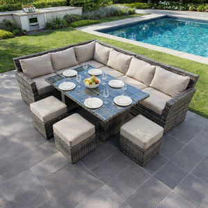 Ensemble de canapé d'angle en rotin tressé PE pour extérieur, table à manger, mobilier de jardin moderne et imperméable pour hôtel, parc, bord de piscine, cour arrière - Product Image 1