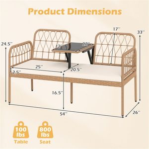 Divanetto da Esterno in Rattan PE per 2 Persone con Tavolino in Vetro Temperato, Capacità di Carico 800 LBS, Arredamento da Esterno in Vimini per Hotel e Patio - Product Image 4